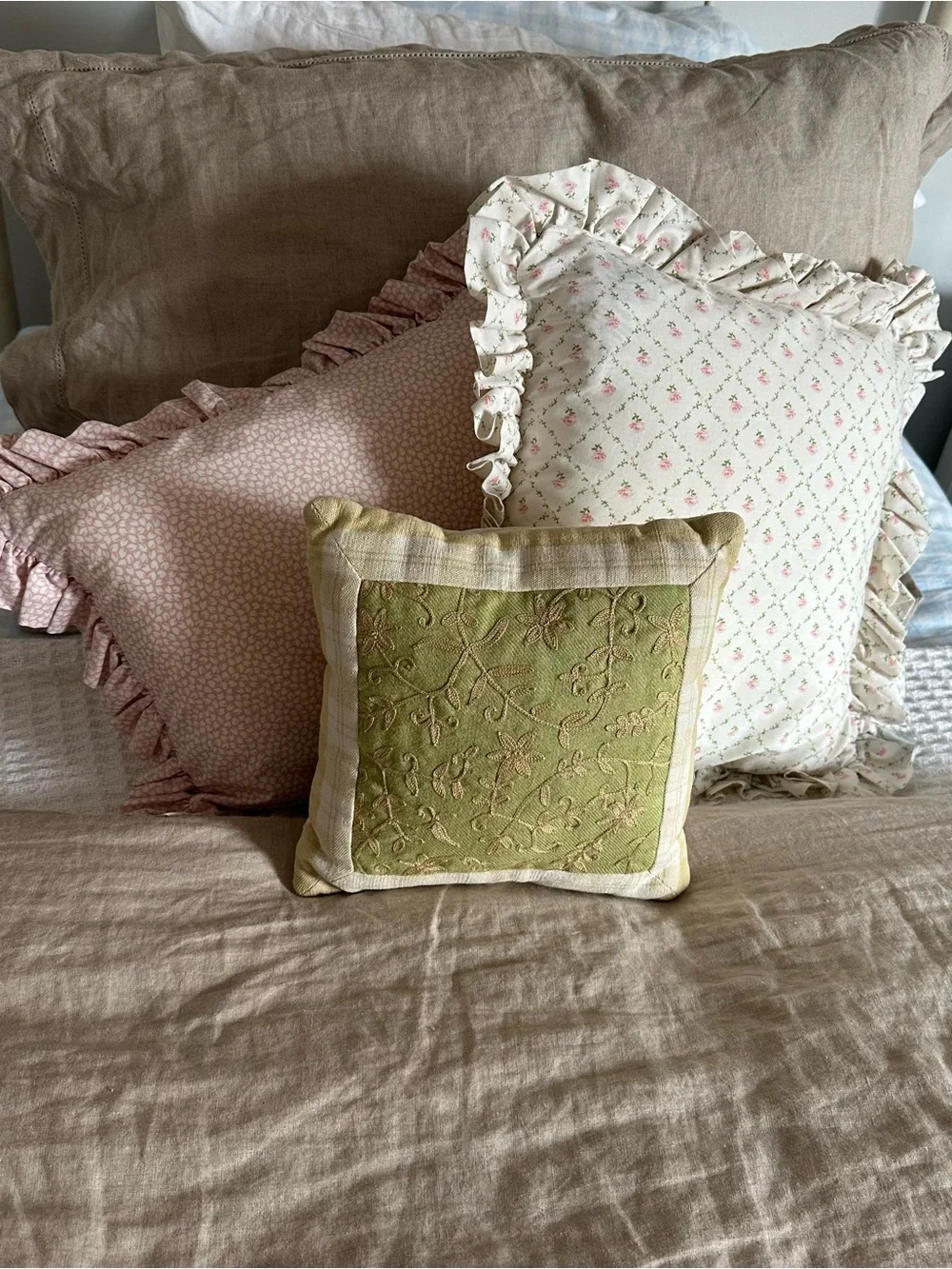 Soft pinks and greens accent pillows - Home Accents